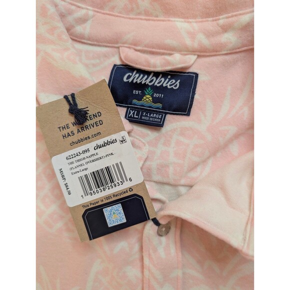 Men's Chubbies Flannel Button Down Overshirt The Thigh Napple Pink XL - Picture 5 of 6